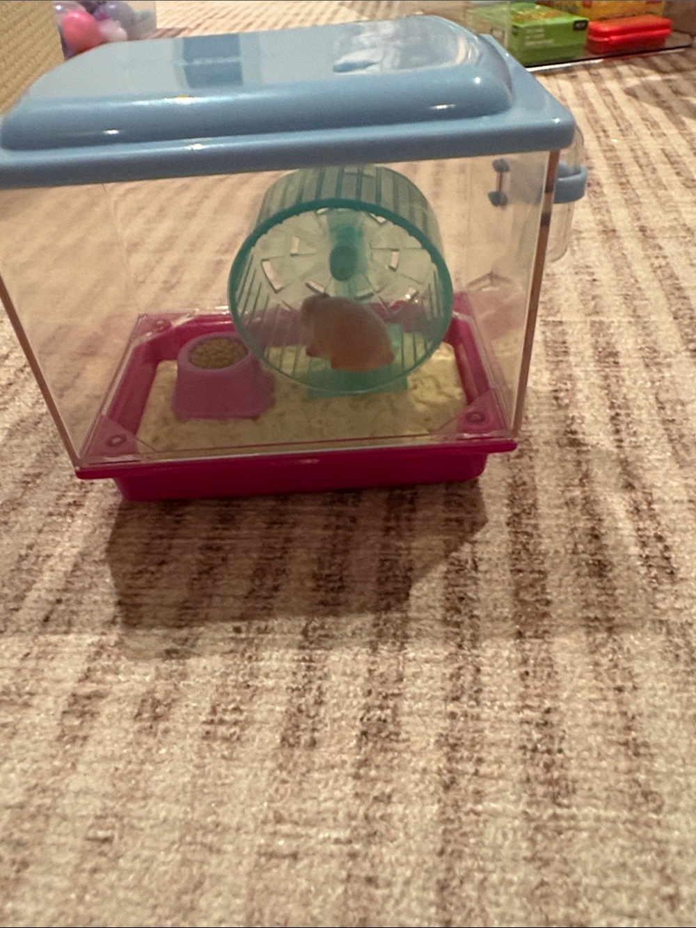 American Girl Plastic Small Pet Habitat with Light Blue Lid and Pink Base